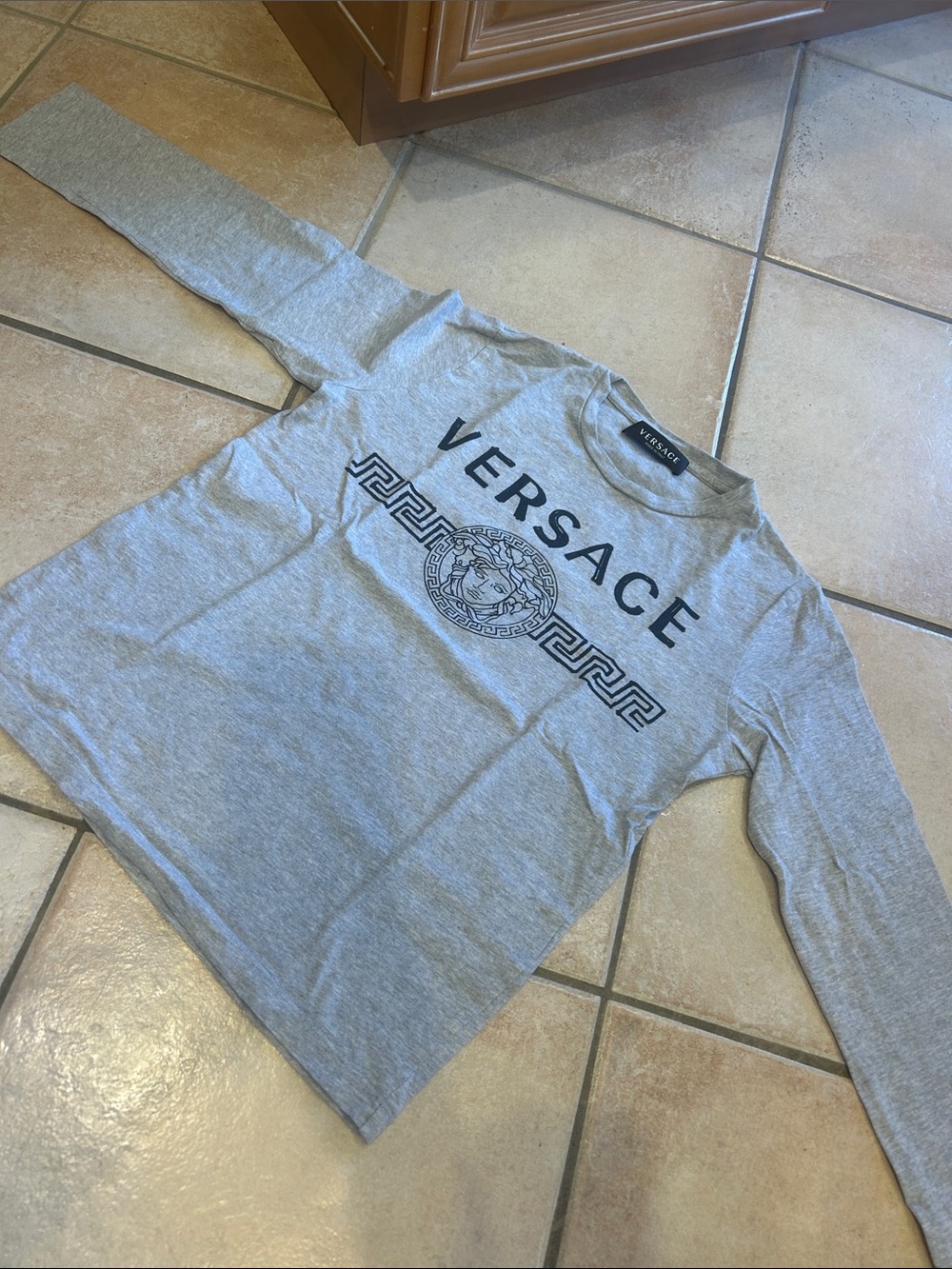 Versace Grey Logo Long Sleeve Tee